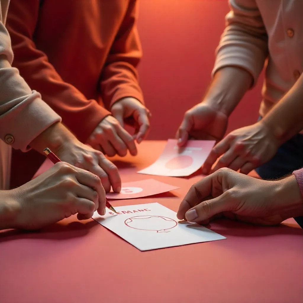 Team members collaborating on card designs